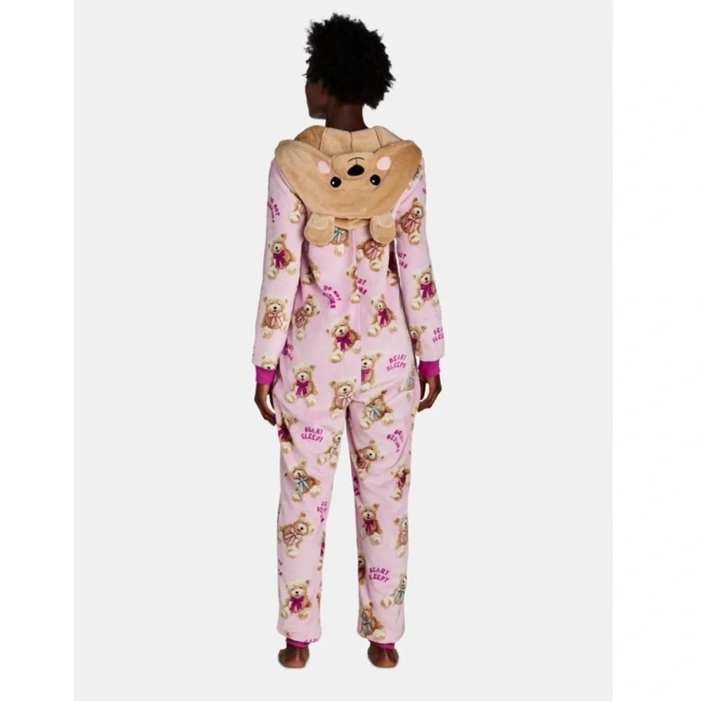 Pink Bear Print Hoodie Pajama Top (XL) - (16/18)